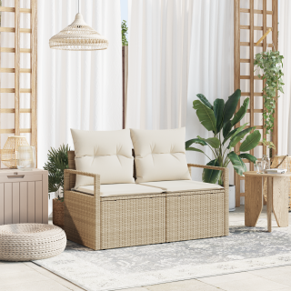 2-kohaline aiakangast diivan koos hoiuruumi ja patjadega beež polü rattan