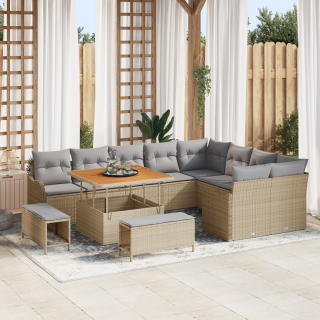 12-osaline Aiamööbli Komplekt koos Patjadega Beež Polü Rattan Acacia