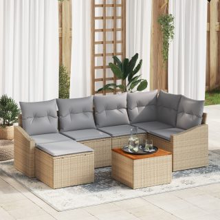 7-osaline Aiadiivanite Komplekt Padjaga Beež Polü Rotang Acacia