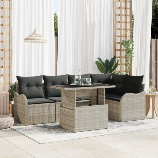 6-osaline aedsofa komplekt padjadega, helehall polü rotang