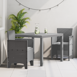 3-osaline aia söögikomplekt koos padjadega helehall polü rattan