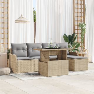 6-osaline aediivanikomplekt padjadega beež polü rattan