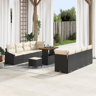 11-osaline aia diivanite komplekt padjadega must polü rattan akatsia