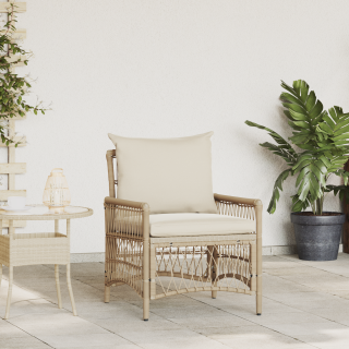 Aed Kiiktool Pehmete Padjadega Beež 60x70x78 cm Polü Rattan