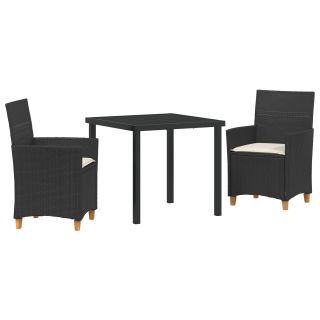 3-osaline aiamööbli komplekt padjadega, must polü rattan