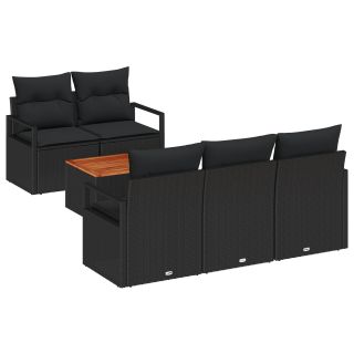 6-osaline Aiamööbli Komplekt Patjadega Must Polürootang Akatsiaga,2-juhik Aia Sofa Ladustamise ja Patjadega Must Polürootang