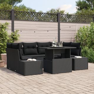 7-osaline Aed Sofa Komplekt Padjadega Must Polürotang