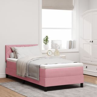 Box Spring Voodi Madratsiga Roosa Üksik Veluur