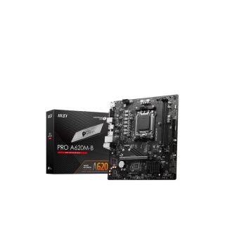 Mainboard|MSI|AMD A620|SAM5|Micro-ATX|Memory DDR5|Memory slots 2|1xPCI-Express 3.0 1x|1xPCI-Express 4.0 16x|1xM.2|1x15pin D-sub|1xHDMI|2xUSB 2.0|4xUSB 3.2|2xPS/2|1xRJ45|3xAudio port|PROA620M-B