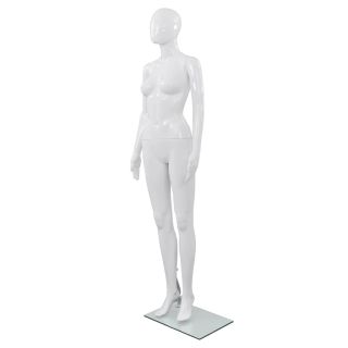 täispikkuses naismannekeen klaasist alusel, läikiv valge 175 cm