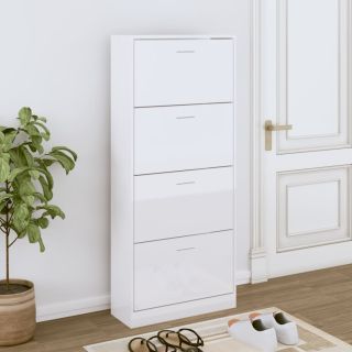 Тумба для обуви, глянцевая белая, 63 x 24 x 147 см, искусственное дерево