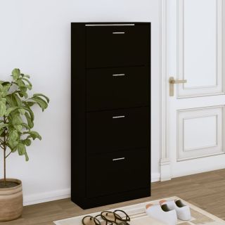Тумба для обуви, черная, 63 x 24 x 147 см, искусственное дерево