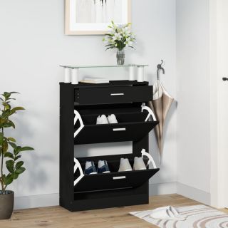 Тумба для обуви, черная, 63 x 24 x 104 см, искусственное дерево