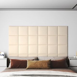 seinapaneelid 12 tk, kreemjasvalge, 30 x 30 cm, samet, 1,08 m²