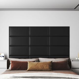 seinapaneelid 12 tk, must, 60 x 30 cm, kunstnahk, 2,16 m²