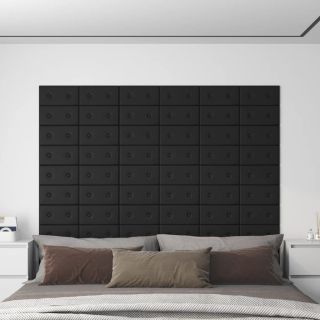 seinapaneelid 12 tk, must, 30 x 15 cm, kunstnahk, 0,54 m²