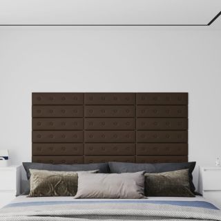 seinapaneelid 12 tk, pruun, 60 x 15 cm, kunstnahk, 1,08 m²