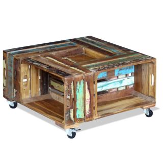 Журнальный столик из восстановленного дерева 70 x 70 x 35 см