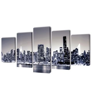 Must-valge New Yorgi siluetiga lõuend seinale 200 x 100 cm