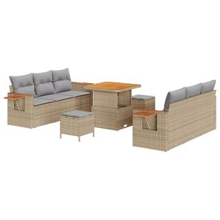 9-osaline aiadiivani komplekt padjadega Beež Polürotang Acacia,3-osaline aiadiivani söögikomplekt padjadega Beež Polürotang Acacia