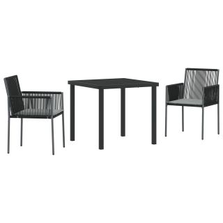 3-osaline Aiakohv komplekt padjadega Must Polü Rattan