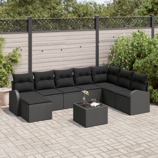 9-osaline Aia Diivanikomplekt Padjadega Must Polü Rattan