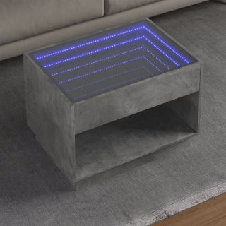 kohvilaud LED-tuledega, betoonhall, 70x50x50 cm