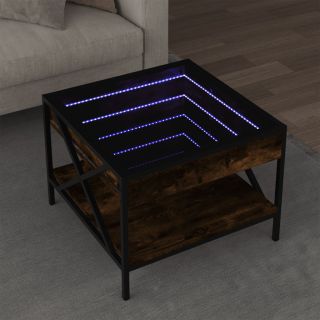 Журнальный столик с LED-подсветкой, дымчатый дуб, 50x50x38 см