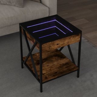 kohvilaud LED-tuledega, suitsutatud tamm, 40x40x49 cm
