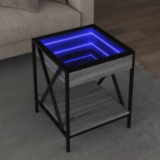 Журнальный столик с LED-подсветкой, серый дуб Сонома, 40x40x49 см