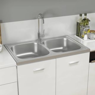 valamu kahe kraanikausiga, hõbe 800x500x155 mm roostevaba teras