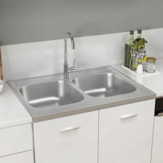 valamu kahe kraanikausiga, hõbe 800x600x155 mm roostevaba teras