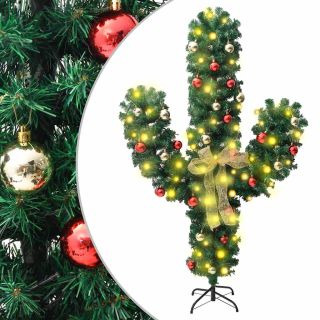 jõuulukaktus aluse ja LED-lampidega roheline 150 cm PVC