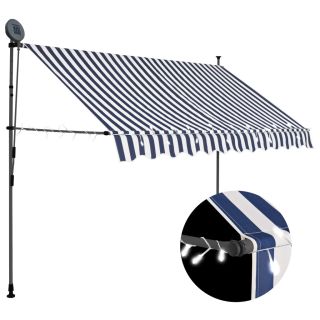 käsitsi sissetõmmatav varikatus, LED, 300 cm sinine ja valge