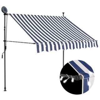 käsitsi sissetõmmatav varikatus, LED, 150 cm sinine ja valge