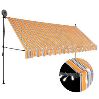 käsitsi sissetõmmatav varikatus, LED, 350 cm, kollane ja sinine