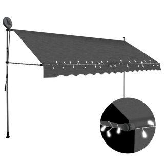 käsitsi sissetõmmatav varikatus, LED, 400 cm, antratsiithall