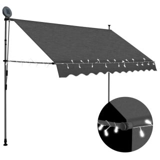 käsitsi sissetõmmatav varikatus, LED-tulega, 300 cm, antratsiit