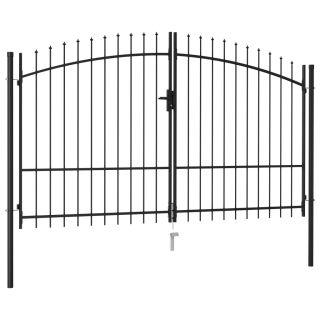 kahepoolne aiavärav nooleotstega, teras, 3 x 1,75 m, must