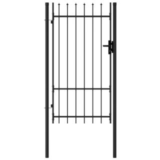 ühepoolne aiavärav vaiadega, teras, 1 x 1,75 m, must
