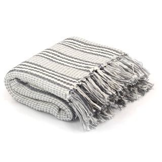 puuvillane pleed, triibuline, 220 x 250 cm, hall ja valge