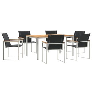 7-osaline aia söögikomplekt tahke puu akaatsia,väli söögilaud 150x90x75 cm tahke puu akaatsia