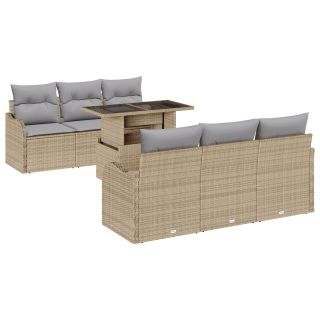 7-osaline aia diivanikomplekt padjadega beež polü rattan,2-kohaline aia diivan hoiukoha ja padjadega beež polü rattan