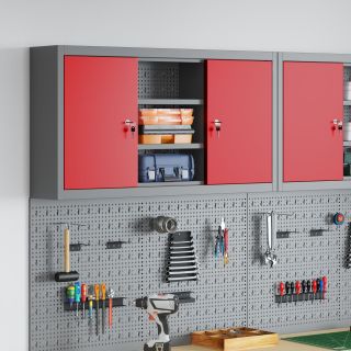 tööriistakapp seinale paigaldatav koos konksutahvliga punane 100x20x55 cm teras
