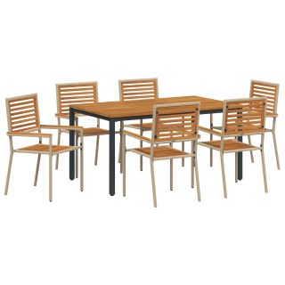 7-osaline Aia Söögikomplekt Beež Polü Rattan Aakatsia,Virnastatavad aia toolid padjadega - 2-osaline Beež Polü Rattan,Aia Laud 150x90x75 cm Tugev Aakatsia Puit ja Metall