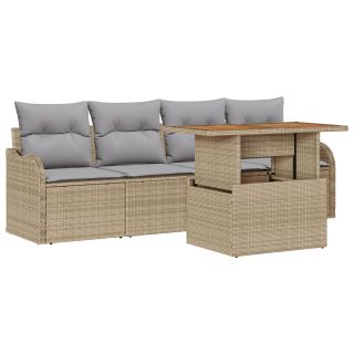 5-osaline aia diivanikomplekt padjadega Beež polü rattan Acacia,2-kohaline aia diivan padjadega Beež polü rattan