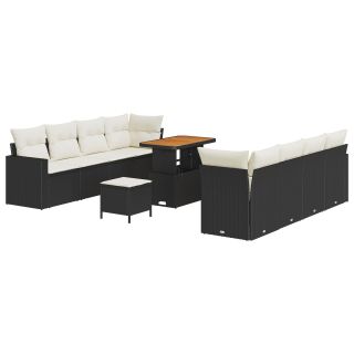 11-osaline Aedsofa Komplekt Padjaga Must Polürotang Akaatsia,3-osaline Aed Dining Set Padjaga Must Polürotang Akaatsia