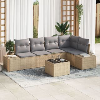 6-osaline aiakohvits komplekt padjadega must polü rattan
