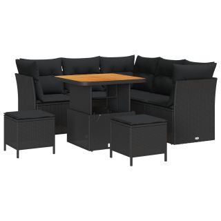 8-osaline Aiamööbli Komplekt Patjadega Must Polü Rattan Acacia,3-osaline Aia Söögilaud Komplekt Patjadega Must Polü Rattan Acacia