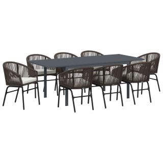 10-osaline aia söögikomplekt padjadega Pruun Polürotang,Laiendatav aia laud antratsiit (140-210)x90x73 cm teras